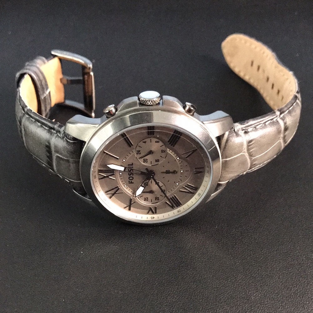 Mens Fossil Watch Chronograph Grey Calfskin